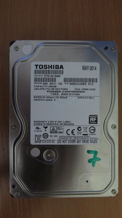 Лот: 25081220. Фото: 1. Жесткий диск Toshiba 500gb DT01ACA050... Жёсткие диски (HDD)
