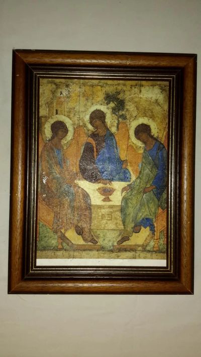 Лот: 10987212. Фото: 1. Икона"Святая троица"копия на холсте... Картины, рисунки