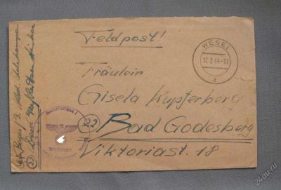 Лот: 5853745. Фото: 1. Конверт Германия 1944г. Фельдпочта... Открытки, конверты