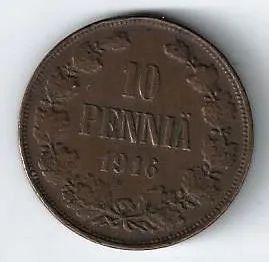 Лот: 23341480. Фото: 1. 10 пенни 1916 год. Руcская Финляндия... Россия до 1917 года