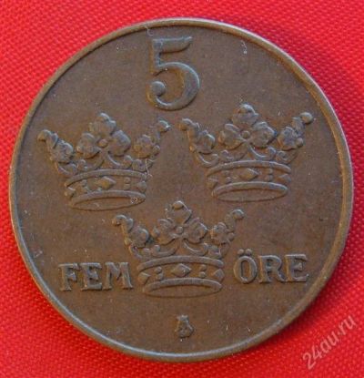 Лот: 1588073. Фото: 1. (№605-2/LS) 5 эре 1950 (Швеция... Европа