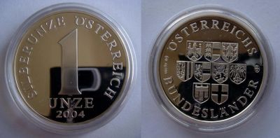 Лот: 8635464. Фото: 1. 1 унция, серебро, Австрия, 2004... Германия и Австрия