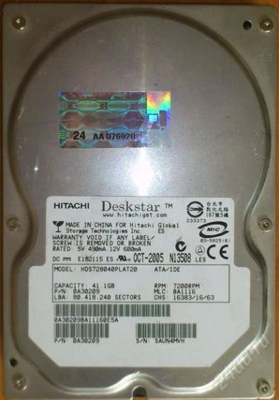 Лот: 1931472. Фото: 1. Жесткий 40 №4. Жёсткие диски (HDD)