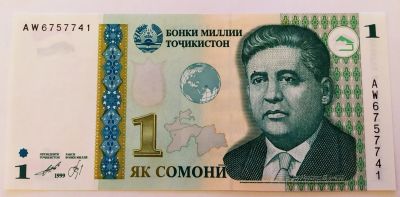 Лот: 25721370. Фото: 1. Таджикистан 1 сомони 2010 (1999... Россия, СССР, страны СНГ