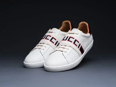 Лот: 13040355. Фото: 1. Кроссовки Gucci Stripe Leather... Кеды, кроссовки, слипоны