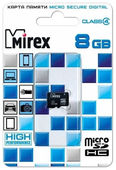 Лот: 12045331. Фото: 1. Карта памяти microSD HC 8 GB Mirex... Карты памяти