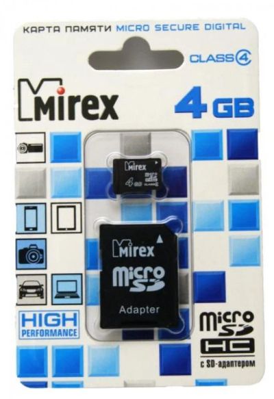 Лот: 16172803. Фото: 1. MicroSD 4 Gb Class 4 Mirex (с... Карты памяти