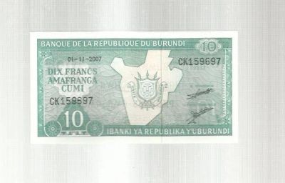 Лот: 9090619. Фото: 1. 10 франков Бурунди 2007 UNC. Африка