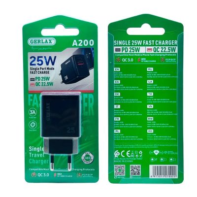 Лот: 25794663. Фото: 1. СЗУ GERLAX A-200 1A1C QC3.0 PD25W... Зарядные устройства, блоки питания, адаптеры сетевые для смартфонов