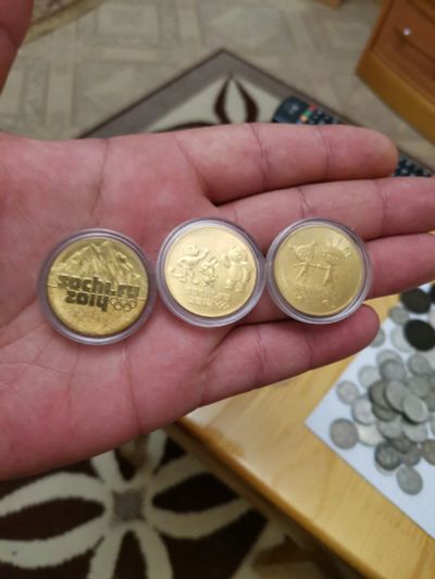 Лот: 17193127. Фото: 1. СОЧИ 3 монеты, позолота!. Россия после 1991 года