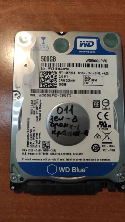 Лот: 21132618. Фото: 1. Жесткий диск WD5000LPVX-75V0TT0. Жёсткие диски (HDD)