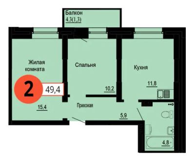 Лот: 11687888. Фото: 1. 2 комн. ЖК Кедр, д. 9 (Норильская... Квартиры, студии