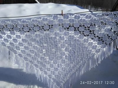 Лот: 9136639. Фото: 1. Шаль"Россыпи жемчуга" ажурная... Накидки, шали, палантины