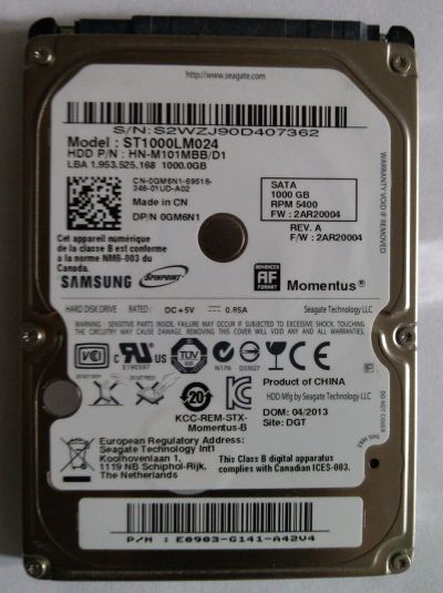 Лот: 16353742. Фото: 1. Samsung ST1000LM024 1Тб для ноутбука. Жёсткие диски (HDD)