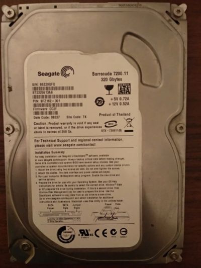 Лот: 12639239. Фото: 1. Seagate barracuda 320gb 7200. Жёсткие диски