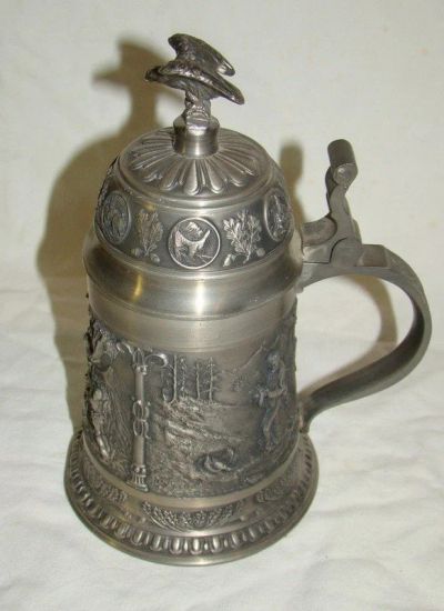 Лот: 11447964. Фото: 1. Кружка пивная оловянная Охота... Предметы интерьера и быта