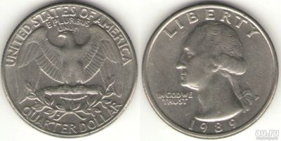 Лот: 13591718. Фото: 1. 25 центов США (квотер) 1989 "P... Америка