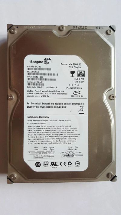 Лот: 11467503. Фото: 1. Seagate ST3320620AS 320 гиг. Жёсткие диски (HDD)