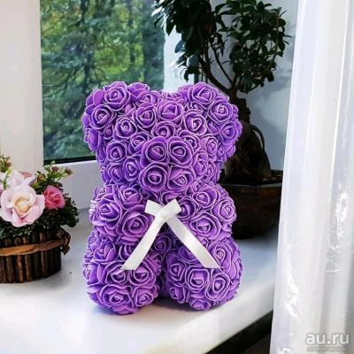 Лот: 12883237. Фото: 1. Мишка из Роз🌹25см Фиолетовый. Букеты из конфет, игрушек