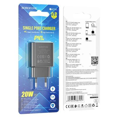 Лот: 22142668. Фото: 1. СЗУ BOROFONE BA-71A 1*USB-C QC3... Зарядные устройства, блоки питания, адаптеры сетевые для смартфонов