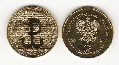 Лот: 2769643. Фото: 1. 2 злотых 2004 год. 60-летие Варшавского... Европа