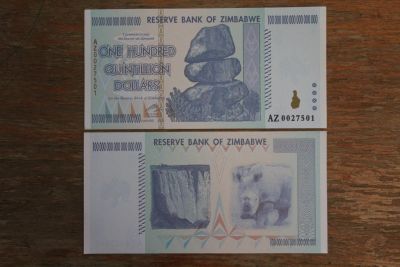 Лот: 21172180. Фото: 1. Зимбабве 100 квинтиллионов долларов... Частные выпуски, копии банкнот