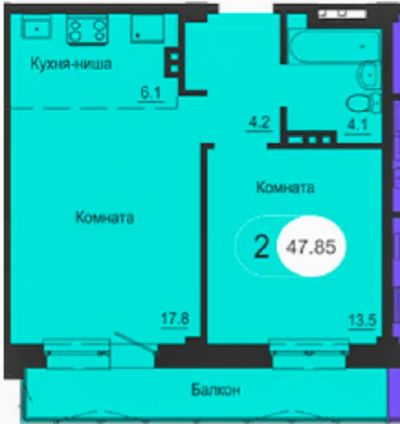 Лот: 12133158. Фото: 1. 2к квартира 48м2 ЖК Енисейская... Квартиры, студии