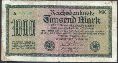 Лот: 8190653. Фото: 1. 1000 марок 1922 г. Германия и Австрия