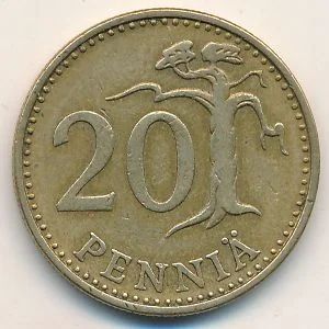 Лот: 10617610. Фото: 1. Финляндия 20 пенни 1965 года. Европа