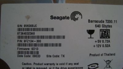Лот: 4025610. Фото: 1. HDD Seagate Barracuda 640Gb 7200rpm. Жёсткие диски (HDD)