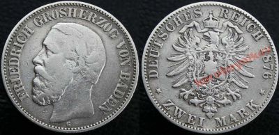 Лот: 5849655. Фото: 1. 2 марки 1876 Баден Германия Серебро. Германия и Австрия