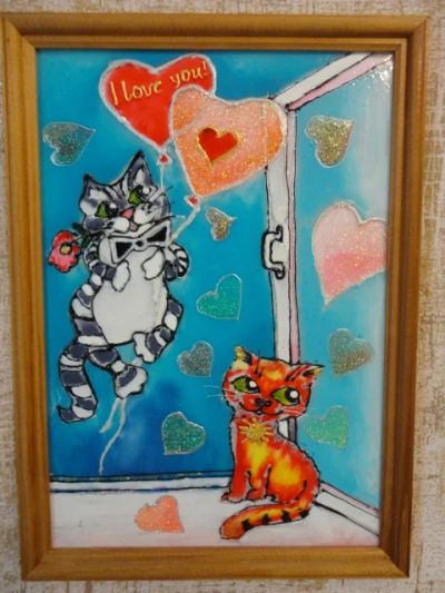 Лот: 8095357. Фото: 1. Картина "Котики" (1). Картины, рисунки