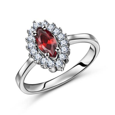 Лот: 23794443. Фото: 1. Серебряное кольцо с гранатом и... Кольца, перстни