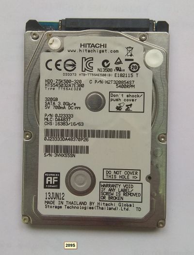 Лот: 15688363. Фото: 1. Жесткий диск Hitachi HTS545032A7E380... Жёсткие диски (HDD)