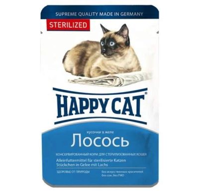 Лот: 16212714. Фото: 1. (Хэппи Кэт) Лосось 100г пауч корм... Корма