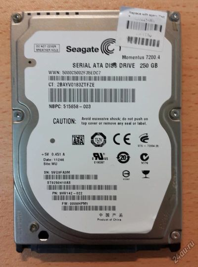 Лот: 4926234. Фото: 1. Жесткий диск 2.5" SATA-II 250Gb... Жёсткие диски (HDD)