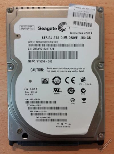 Лот: 4926234. Фото: 1. Жесткий диск 2.5" SATA-II 250Gb... Жёсткие диски