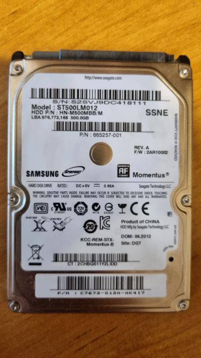 Лот: 20712537. Фото: 1. Жесткий диск HDD 2.5" 500Gb Seagate... Жёсткие диски (HDD)