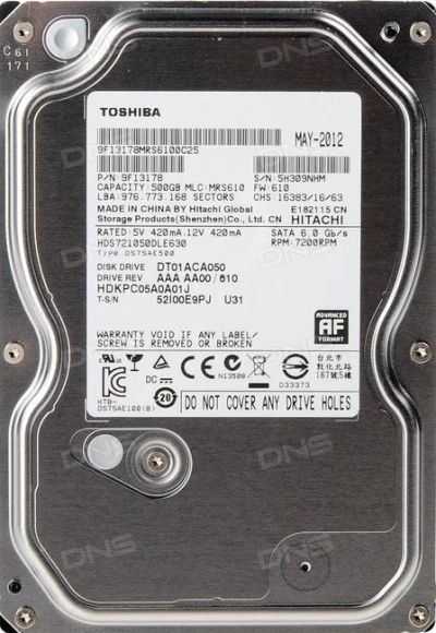 Лот: 10485099. Фото: 1. Жесткий диск Toshiba [DT01ACA050... Жёсткие диски (HDD)