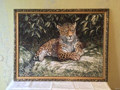 Лот: 14612082. Фото: 1. Гобелен картина "Леопард отдыхающий... Произведения