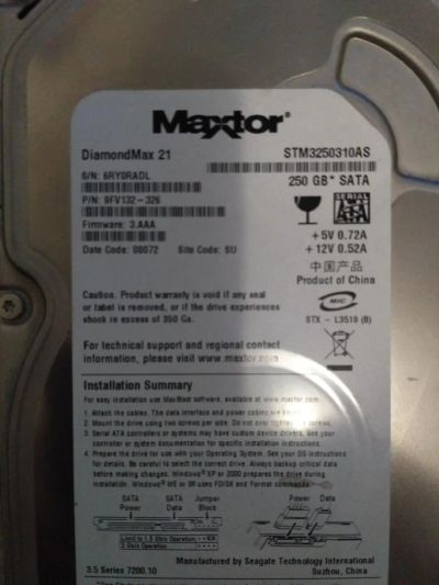 Лот: 8855370. Фото: 1. Жесткий диск hdd 250 gb maxtor. Жёсткие диски (HDD)