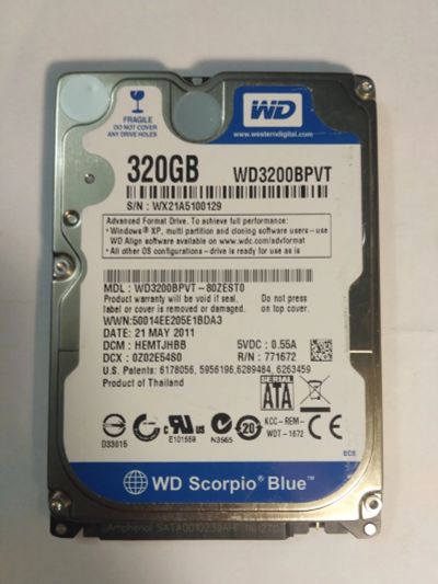 Лот: 12086670. Фото: 1. wd wd3200BPVT, 320Gb, 2.5. Жёсткие диски (HDD)