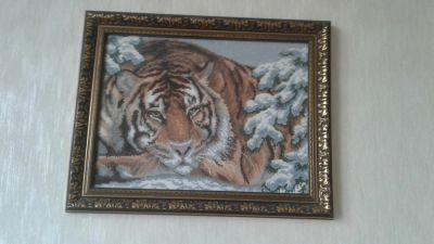 Лот: 9815721. Фото: 1. вышивка крестиком тигр ручная... Вышивание