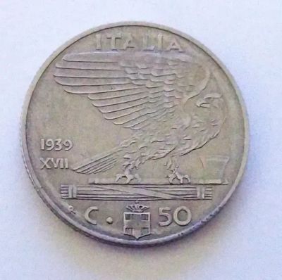 Лот: 24998422. Фото: 1. Италия 50 чентезимо 1939 первый... Европа