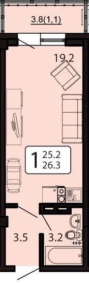 Лот: 7152155. Фото: 1. 1-комн. Бугач, 6.3. Цена - 1.030... Квартиры, студии