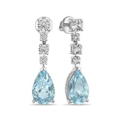 Лот: 24681239. Фото: 1. Серьги с аквамаринами, бриллиантами... Серьги, каффы