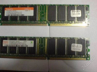 Лот: 214087. Фото: 1. 2 планки по 512Mb DIMM DDR PC3200... Оперативная память