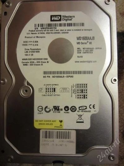 Лот: 2472372. Фото: 1. Жесткий диск IDE 160GB 3.5" Western... Жёсткие диски (HDD)