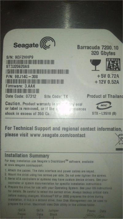 Лот: 7175928. Фото: 1. Жесткий диск 320gb. Жёсткие диски (HDD)