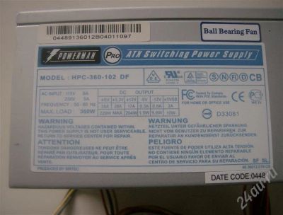 Лот: 516851. Фото: 1. бп powerman pro hpc-360-102 df. Корпуса, блоки питания
